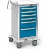 Waterloo Healthcare 6-Drawer Aluminum Junior Tall Nurse Server Cart, Electronic Lock, Electric Blue