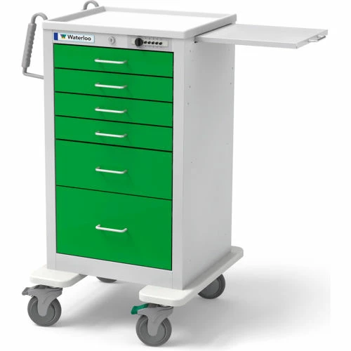 Waterloo Healthcare 6-Drawer Steel Junior Tall Medical Bedside Cart, Push Button Lock, Spring Green