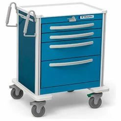 Waterloo Healthcare 4-Drawer Aluminum Short Emergency Cart, Lever Lock, Electric Blue