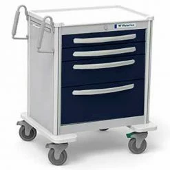 Waterloo Healthcare 4-Drawer Aluminum Short Anesthesia Cart, Key Lock, Dark Blue
