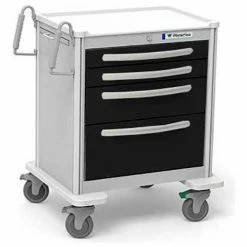 Waterloo Healthcare 4-Drawer Aluminum Short Treatment Cart, Key Lock, Charcoal