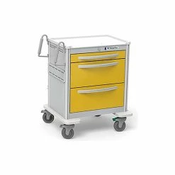 Waterloo Healthcare 3-Drawer Aluminum Short Isolation Cart, Key Lock, Yellow