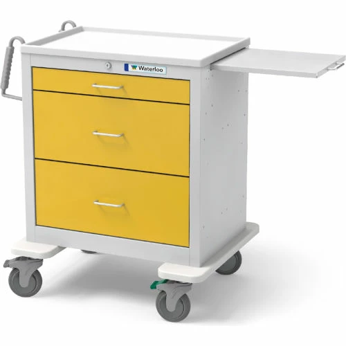 Waterloo Healthcare 3-Drawer Steel Short Isolation Cart, Key Lock, Yellow