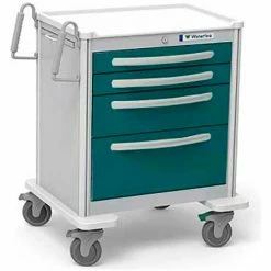 Waterloo Healthcare 4-Drawer Aluminum Short Treatment Cart, Level Lock, Teal Green