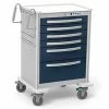 Waterloo Healthcare 6-Drawer Aluminum Tall Anesthesia Cart, Key Lock, Dark Blue