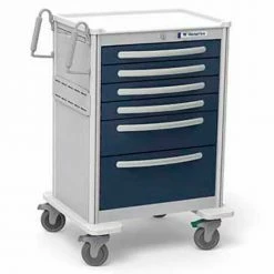 Waterloo Healthcare 6-Drawer Aluminum Tall Anesthesia Cart, Key Lock, Dark Blue