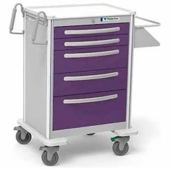Waterloo Healthcare 5-Drawer Aluminum Tall Treatment Cart, Key Lock, Violet