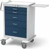 Waterloo Healthcare 5-Drawer Steel Tall Anesthesia Cart, Key Lock, Dark Blue