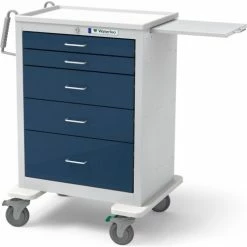 Waterloo Healthcare 5-Drawer Steel Tall Anesthesia Cart, Key Lock, Dark Blue