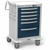 Waterloo Healthcare 6-Drawer Aluminum Tall Anesthesia Cart, Push Button Lock, Dark Blue