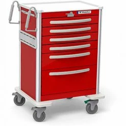 Waterloo Healthcare 6-Drawer Aluminum Tall Emergency Cart, Lever Lock, Red