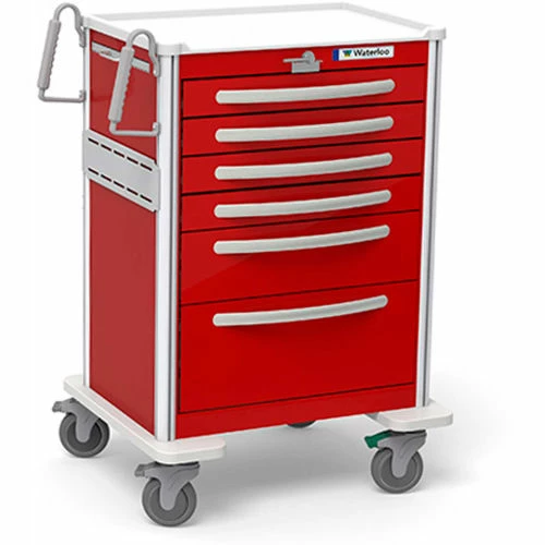 Waterloo Healthcare 6-Drawer Aluminum Tall Emergency Cart, Lever Lock, Red