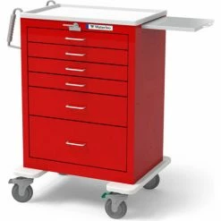 Waterloo Healthcare 6-Drawer Steel Tall Emergency Cart, Lever Lock, Red