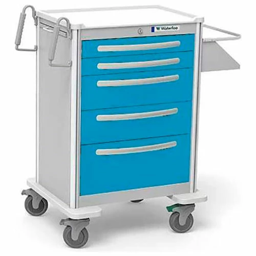 Waterloo Healthcare 5-Drawer Aluminum X-Tall Treatment Cart, Key Lock, Light Blue