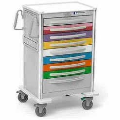 Waterloo Healthcare 9-Drawer Aluminum X-Tall Pediatric Emergency Cart, Lever Lock, Multi-Color