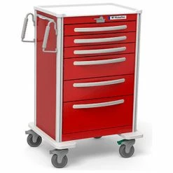 Waterloo Healthcare 6-Drawer Aluminum X-Tall Emergency Cart, Lever Lock, Red