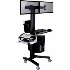 TygerClaw LVW8606 Mobile PC Cart with Dual Monitor Mounts, Black