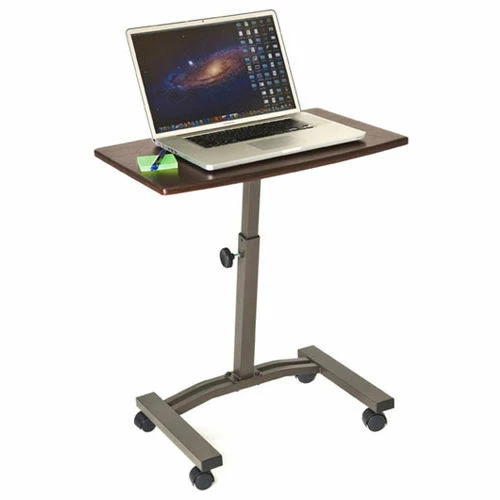 Seville Classics Height Adjustable Mobile Laptop Desk Cart, Walnut - Image 2