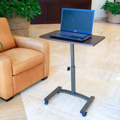 Seville Classics Height Adjustable Mobile Laptop Desk Cart, Walnut - Image 3