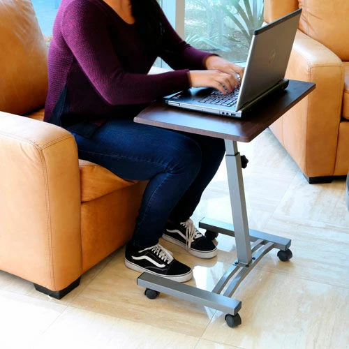 Seville Classics Height Adjustable Mobile Laptop Desk Cart, Walnut - Image 4