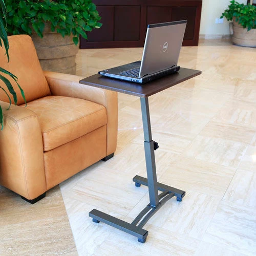 Seville Classics Height Adjustable Mobile Laptop Desk Cart, Walnut - Image 6