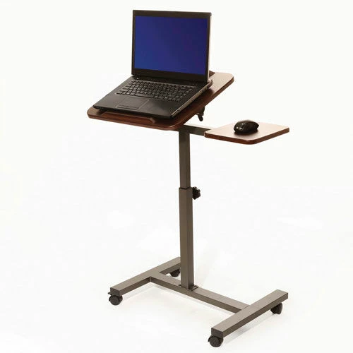 Seville Classics Tilting Sit-Stand Laptop Desk Cart with Mouse Pad Table, Walnut - Image 2