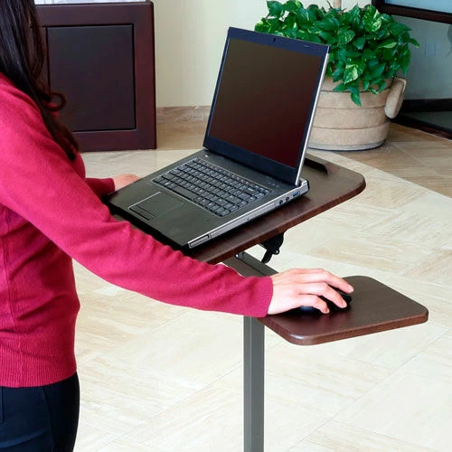 Seville Classics Tilting Sit-Stand Laptop Desk Cart with Mouse Pad Table, Walnut - Image 3