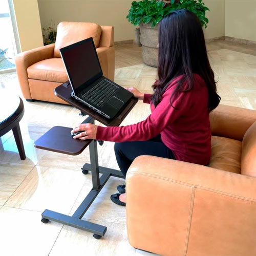 Seville Classics Tilting Sit-Stand Laptop Desk Cart with Mouse Pad Table, Walnut - Image 4