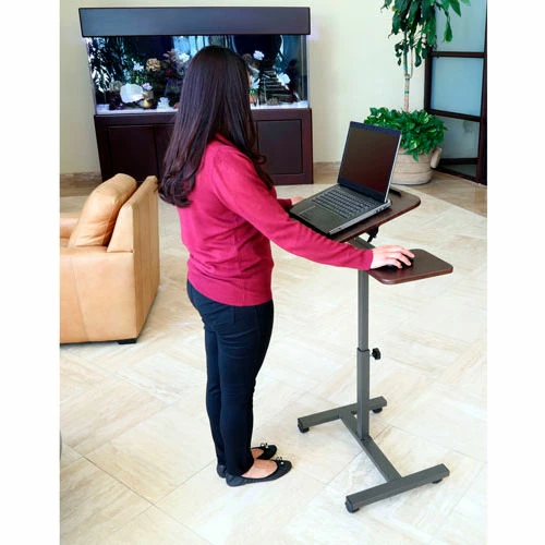 Seville Classics Tilting Sit-Stand Laptop Desk Cart with Mouse Pad Table, Walnut - Image 5